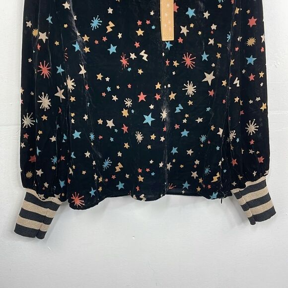 Nooki London Josie Printed Velvet Blouse Stars Print Long Sleeve pullover Large - Picture 3 of 16